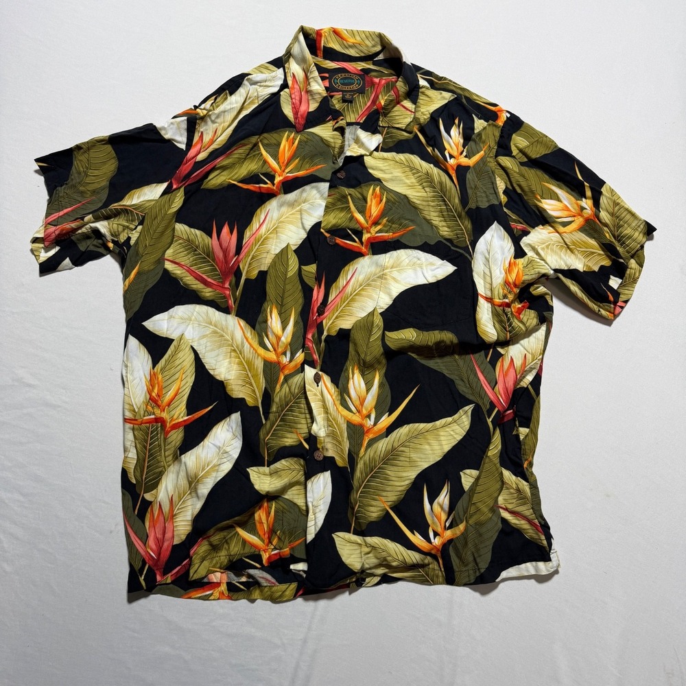 Hawaiian Reserve Collection Rayon Aloha Shirt Men's XL Black Bird of Paradise